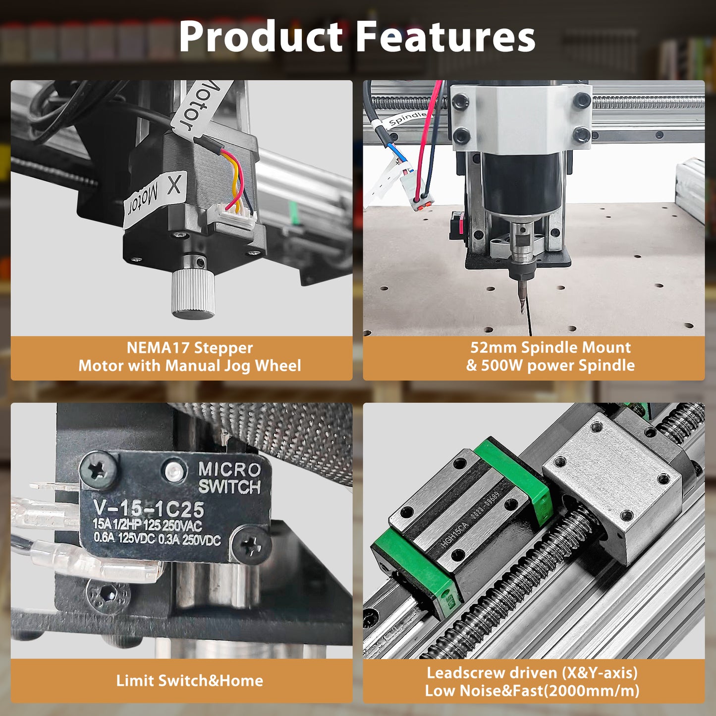 Axicreat CNC Router Machine 5050, 500W Power Spindle, Linear Rails, Ball Screw Drive, 3-Axis Cnc Milling Machine for Wood Metal Nylon Acrylic MDF, Working Area 500 x 500 x 110mm (19.7'' x 19.7'' x 4.3'')